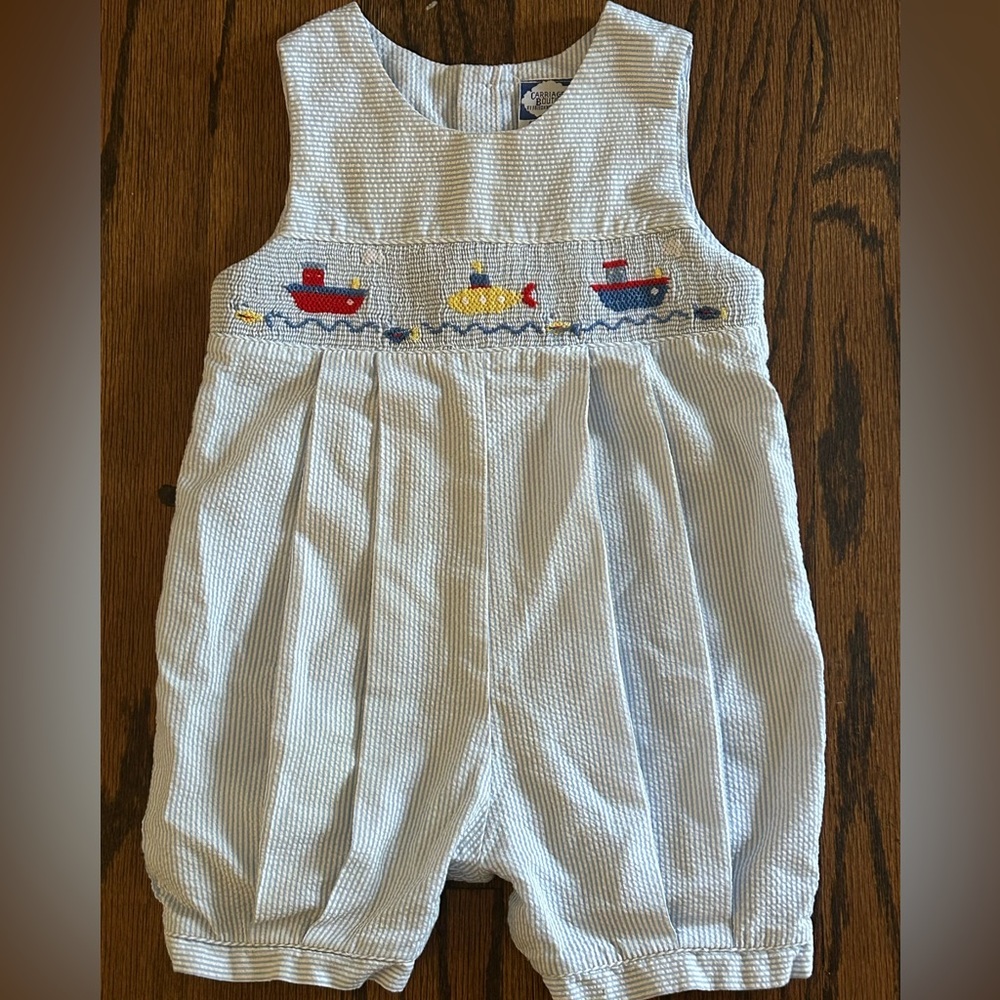 Smocked Boat Seersucker Jon Jon/Romper